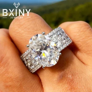 BXINY Luxury 8CT Oval Cut Moissanite Ring 925 Sterling Silver Certified Lab Diamond For Women Wedding Band Fine Jewelry Gift GRA