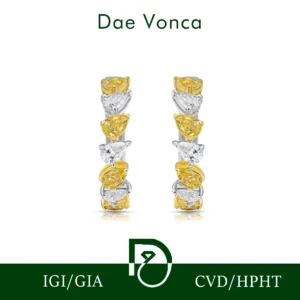 Dae Vonca Hoop Diamond Earrings In 18K White & Yellow Gold VS+ Clarity IGI Certified Pear Cut Lab Grown Yellow & White Diamonds