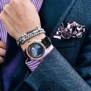 JINLERY Men Automatic Self-Wind Mechanical Watch Starry Sky Pattern Colorful Diamond Design Fashion Sapphire Crystal Wristwatch