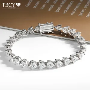 TBCYD Heart Shape Moissanite Tennis Bracelet 925 Sterling Silver Certified Lab Diamond Hand Chain for Women Xmas Charms Jewelry