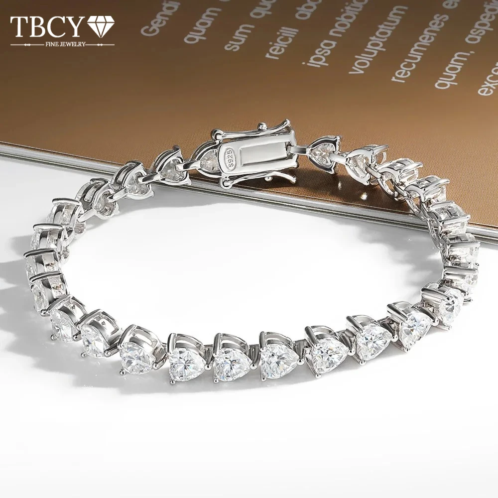 TBCYD Heart Shape Moissanite Tennis Bracelet 925 Sterling Silver Certified Lab Diamond Hand Chain for Women Xmas Charms Jewelry