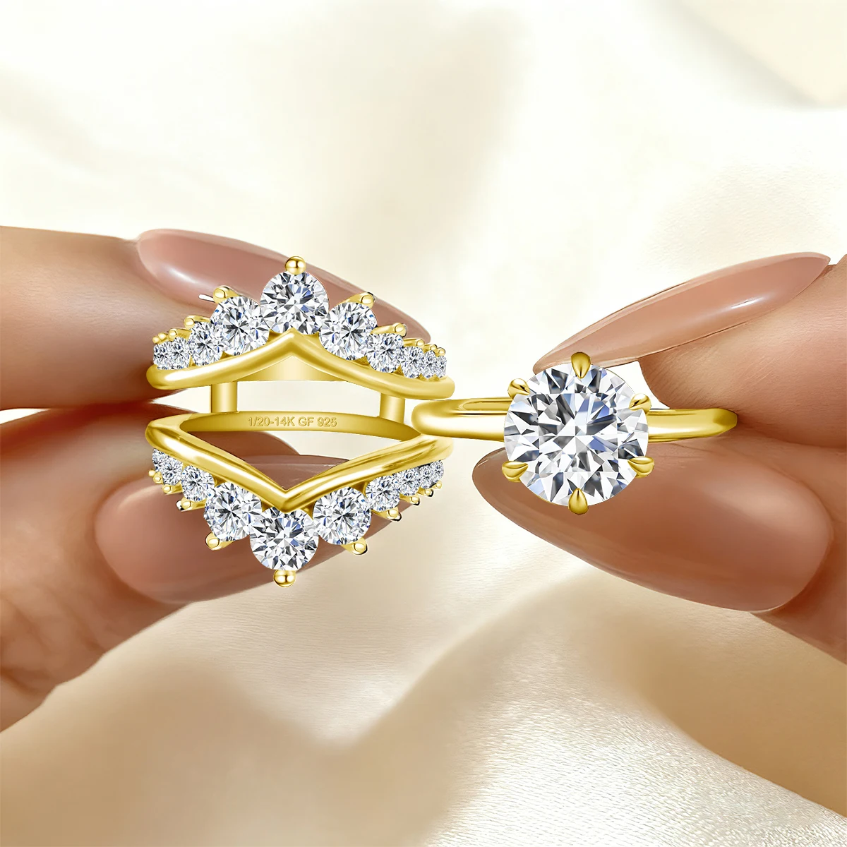 SDOOU 2Pcs 14K Gold Filled Bridal Sets Ring With GRA Certified 2ct Moissanite Lab Diamond Engagement Wedding Jewelry For Her - Image 4