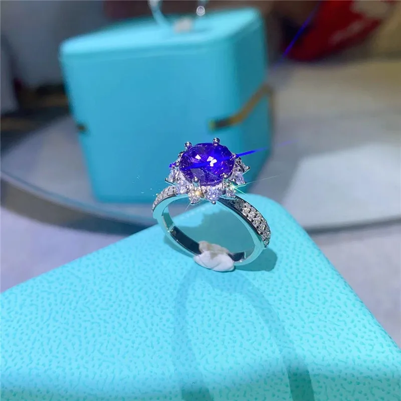 SACE GEMS GRA Certified 2CT Purple Moissanite Ring VVS1 Lab Diamond Solitaire Ring for Women Engagement Wedding Band Jewelry - Image 4