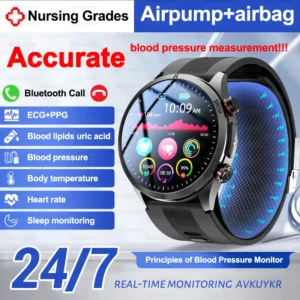 2026 New NFC Precision Blood Pressure Measurement Health Smart Watch Air Pump Airbag Men Women Blood Fat Uric Acid Smartwatches