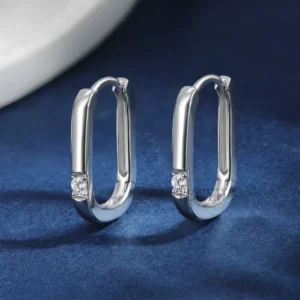 2MM D Color Moissanite Oval Hoop Earrings For Women GRA Certified S925 Silver Lab Diamond Ear Buckles Fine Jewelry Gifts