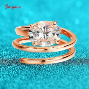 Smyoue 1CT-3CT Certified 14K Plated Moissanite Solitaire Ring Women Wedding Lab Diamond Band Pure 925 Silver 100% Shani Abergel