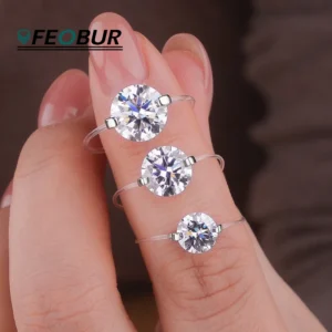 Certified 1-3CT D Color Moissanite Transparent Fishing Line Ring S925 Silver Round Lab Diamond Wedding Band for Women Jewelry
