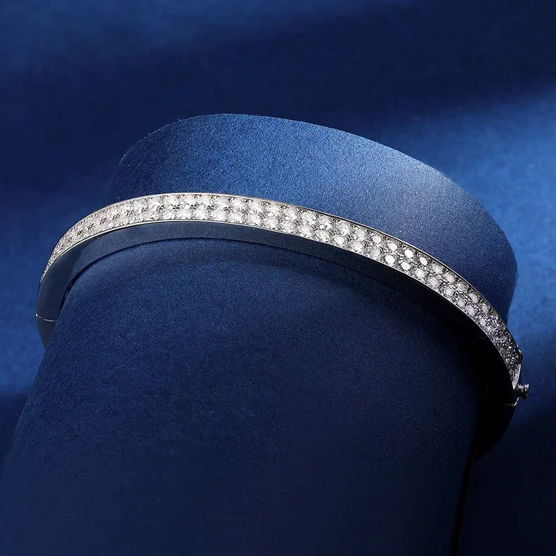 2MM D Color Round Moissanite Bangles For Women GRA Certified S925 Silver Lab Diamond Oval Bracelet Sparkling Jewelry Gifts - Image 3
