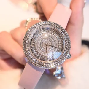 Round Luxury Diamonds Women Quartz Watch Genuine Leather Strap Adjustable Pin Buckle Party Elegant Office Ladies Wristwatch New