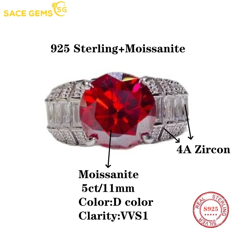 SACE GEMS GRA Certified 5CT Moissanite Ring VVS1 Lab Diamond Solitaire Ring for Women Engagement Promise Wedding Band Jewelry - Image 3