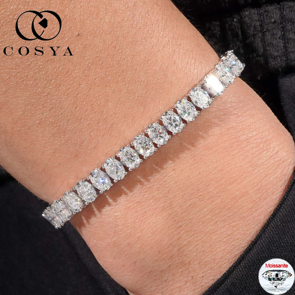 COSYA Certified Full Oval Moissanite Tennis Bracelet 100% S925 Silver D VVS1 Lab Diamond Bracelet For Women Man Fine Jewelry