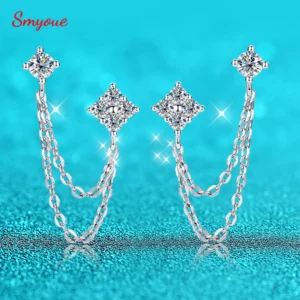 Smyoue Certified 0.45cttw Full Moissanite Stud Earrings for Women Tassel Sterling Silver 925 Plated 18k Jewelry Lab Diamond
