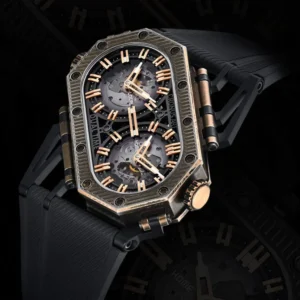 CRONUSART Men Automatic Watch Luxury 50mm*29mm Mechanical Wristwatch Dual Time Zone Dial FKM Fluororubber Strap Sapphire Mirror