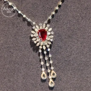 Aazuo High Jewerly 18K White Gold Natural Ruby Real Diamond Luxurious Necklace Gifted For Women Advanced Banquet Love Gift Au750