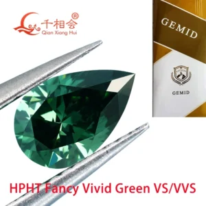 Fancy Vivid Green 1.513ct VS1 Clarity Pear Shape HPHT Diamond GEMID Certified Lab Grown Loose Stone