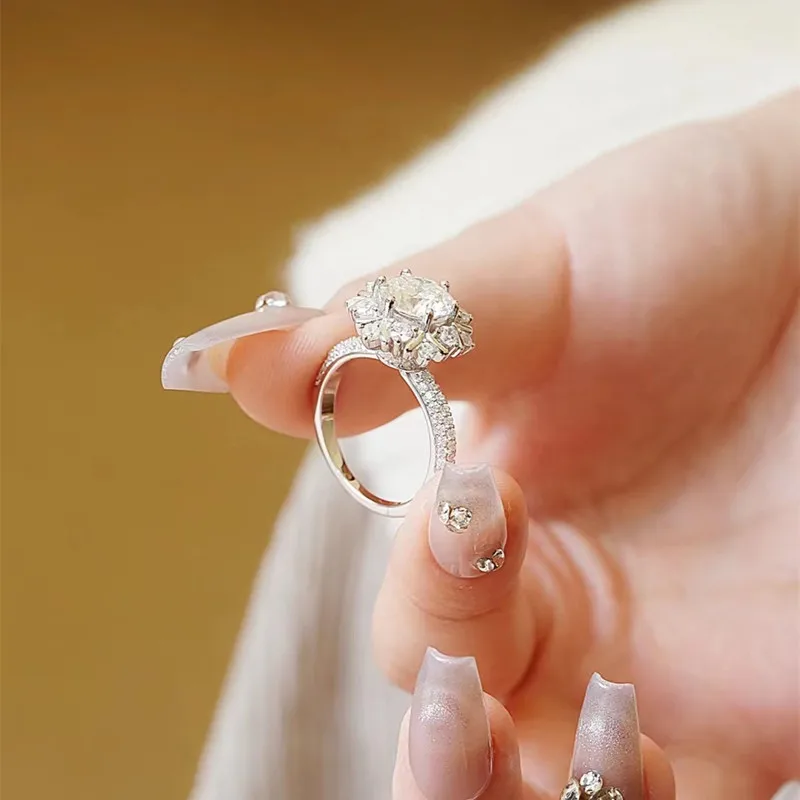 SACE GEMS GRA Certified 1CT Moissanite Ring VVS1 Lab Diamond Solitaire Ring for Women Engagement Promise Wedding Band Jewelry - Image 4