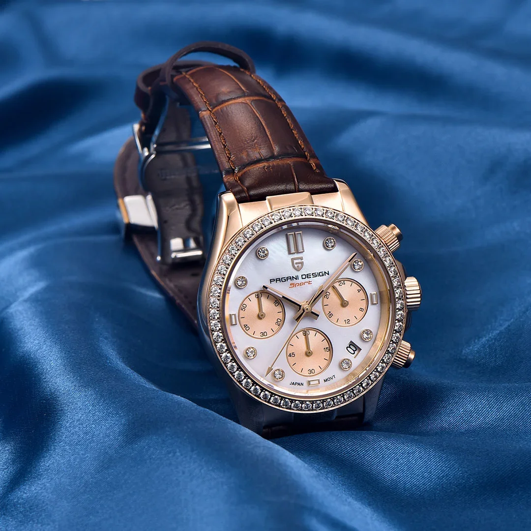 PAGANI DESIGN PD-1730 Women's Watches 36mm Chronograph Quartz Stainless Steel Waterproof Wrist Watch for Women Leather Watchband - Image 2