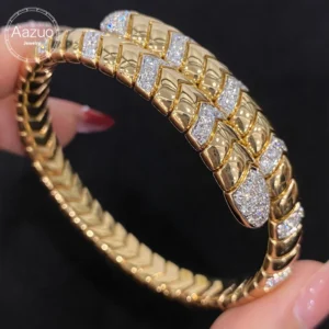 Aazuo Vintage Jewelry 18K Solid Yellow Gold Natural Diamonds Luxury Snake scales Bangle Gift For Women Advanced Banquet Party