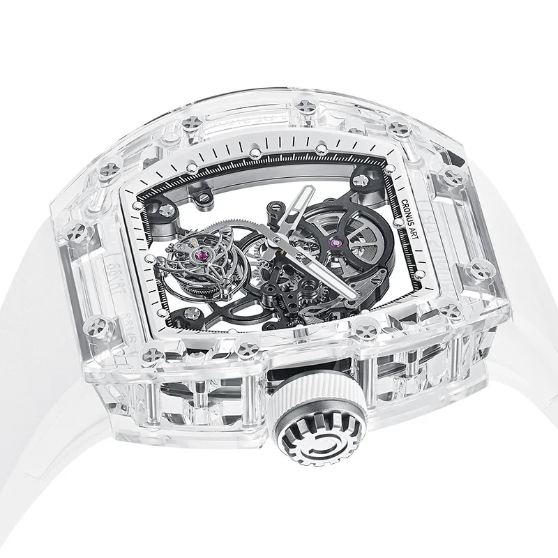 CRONUSART Men Tourbillon Watch 50mm*42mm Tonneau Sapphire Case Mechanical Wristwatch Luminous Fluororubber Strap Skeleton Dial - Image 3