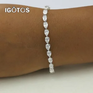 IGOTOS 925 Sterling Silver Pear Cut Full Moissanite Tennis Bracelet Women 3*5mm Lab Diamond Water Drop Bracelets Party Jewelry