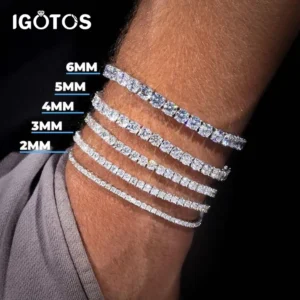 IGOTOS 2/3/4/5mm Moissanite Tennis Bracelet for Women Men Plated 18K Gold Lab Diamond Bangles 925 Sterling Silver Jewelry