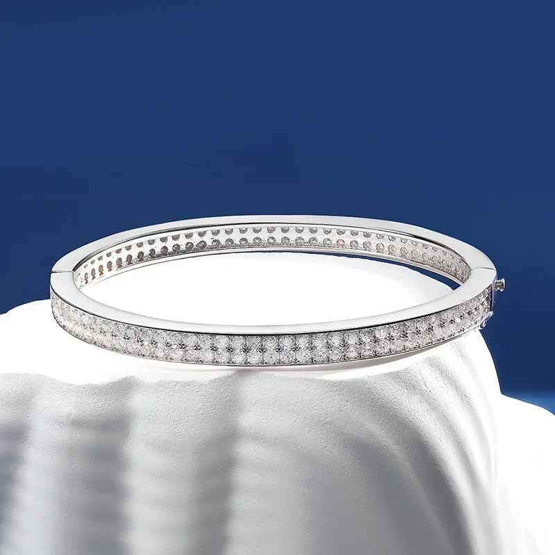 2MM D Color Round Moissanite Bangles For Women GRA Certified S925 Silver Lab Diamond Oval Bracelet Sparkling Jewelry Gifts - Image 2