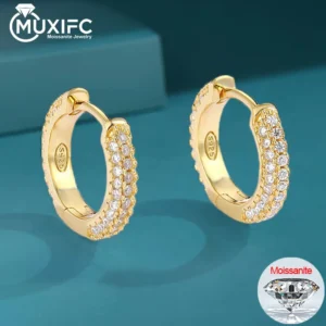 MUXIFC 0.8cttw Full Moissanite Hoop Earrings For Women Sparkling D Color Lab Diamond S925 Silver GRA Certified Fine Jewelry