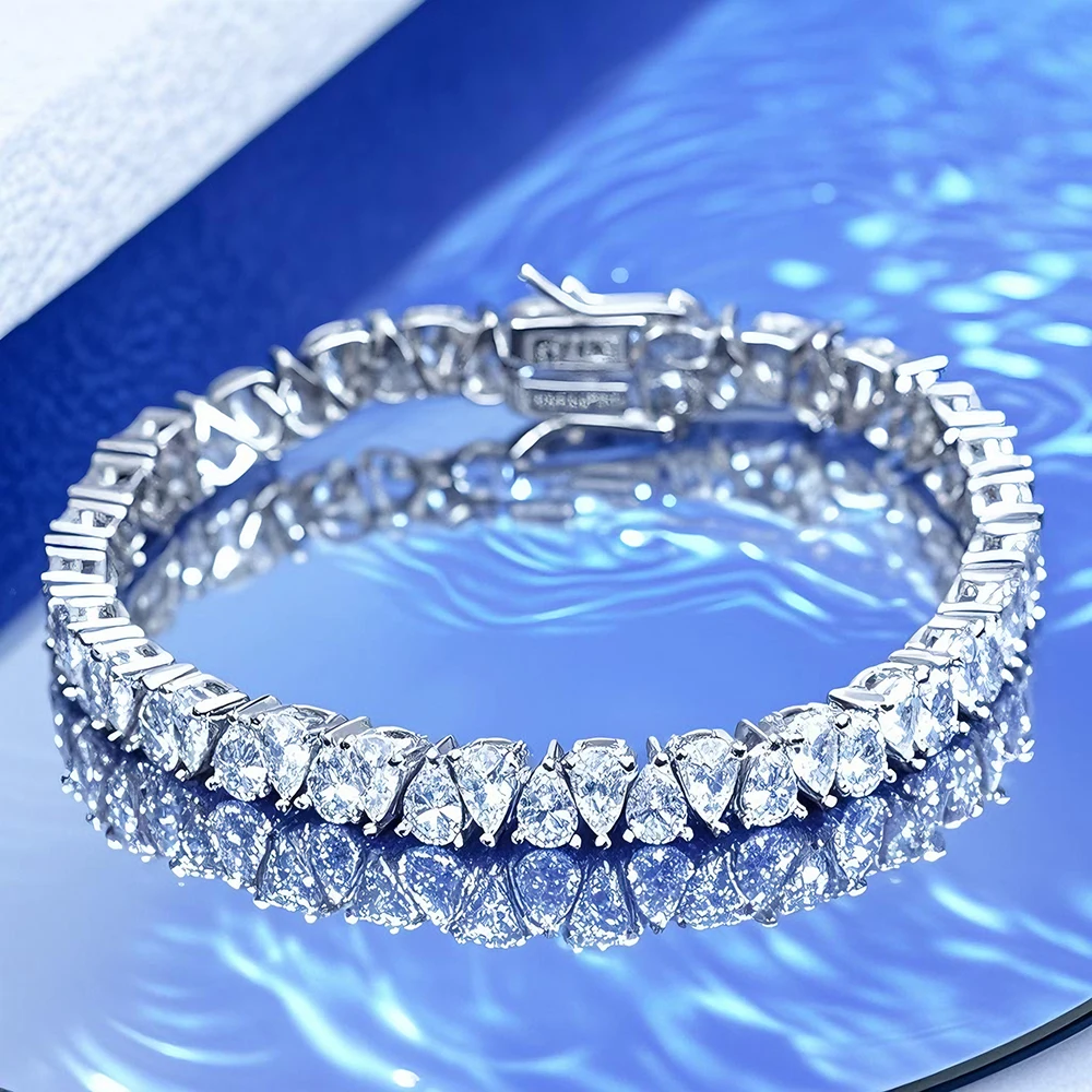 BXINY 3*5mm Pear Cut Moissanite Tennis Bracelets S925 Silver Waterdrop Lab Diamond Hand Chain HipHop Jewelry Gifts GRA Certified - Image 2