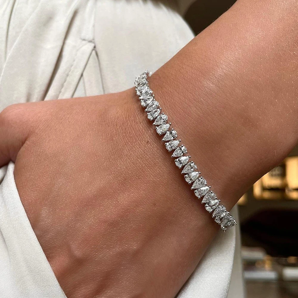 BXINY 3*5mm Pear Cut Moissanite Tennis Bracelets S925 Silver Waterdrop Lab Diamond Hand Chain HipHop Jewelry Gifts GRA Certified - Image 5
