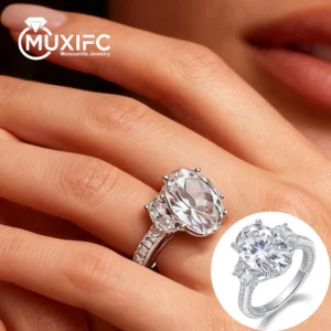 MUXIFC 9 CT Oval Cut Full Moissanite Wedding Rings for Women 925 Sterling Silver D Color Lab Diamond Band With Certified Jewelry