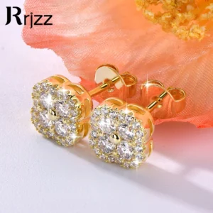 Rrjzz Certified Lab Imitation Diamond Hypoallergenic Earrings for Women Wedding Jewelry D Color VVS1 Moissanite Stud Earrings