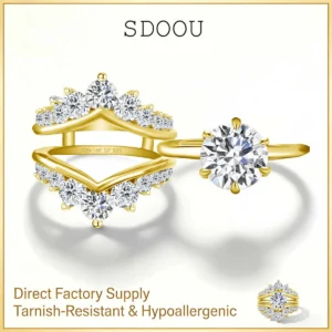 SDOOU 2Pcs 14K Gold Filled Bridal Sets Ring With GRA Certified 2ct Moissanite Lab Diamond Engagement Wedding Jewelry For Her