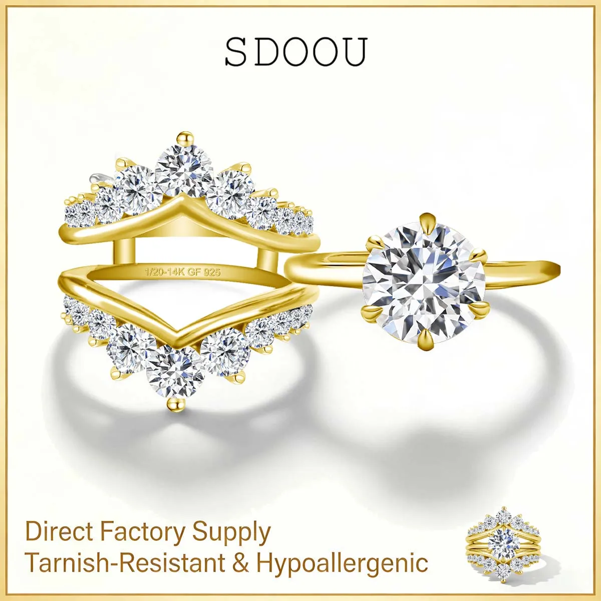 SDOOU 2Pcs 14K Gold Filled Bridal Sets Ring With GRA Certified 2ct Moissanite Lab Diamond Engagement Wedding Jewelry For Her