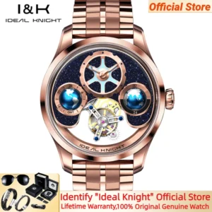 IDEAL KNIGHT NO:6808 Men Watch Blue Earth Series Luxury Tourbillon Wristwatch Automatic Mechanical Watch for Men