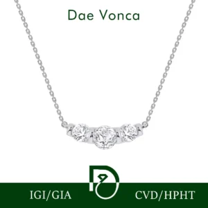 14K White Gold Three Stone Diamond Necklace Bar Set Round Lab Grown Diamonds Necklace Charm IGI Certified Diamond Drop Pendant