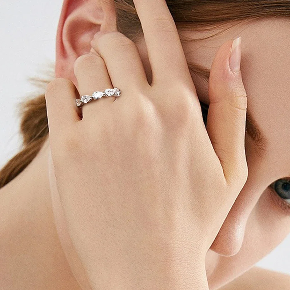 3*5mm Pear Cut Moissanite Ring For Women D Color VVS Lab Diamond S925 Silver Plated 18k Gold Wedding Band Jewelry GRA Certified - Image 3