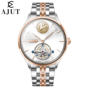 AJUT tourbillon watch mens automatic mechanical movement sapphire watches for man original white dial reloj hombre Luxury 0352