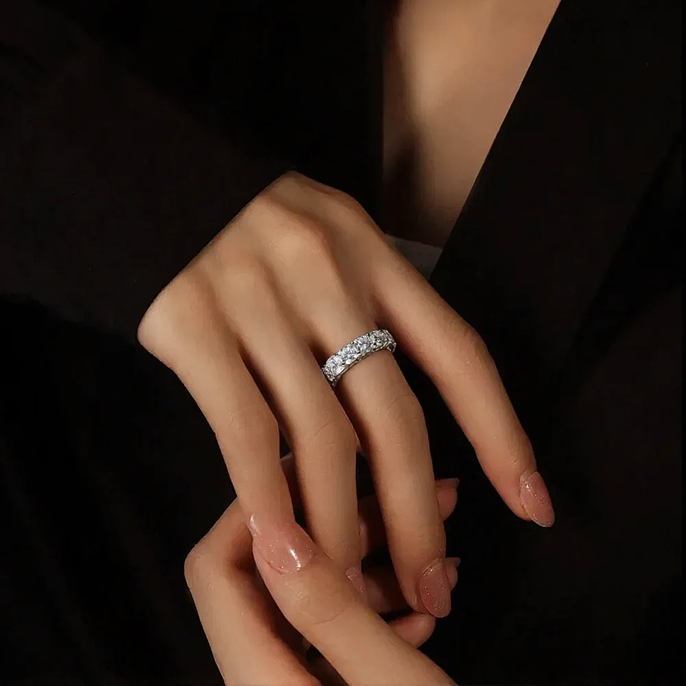 Mebigu 5mm Cushion Cut Full Eternity Moissanite Row Ring Women Man S925 Silver Certified Lab Diamond Party Wedding Band Gift - Image 4