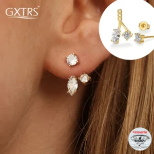 GXTRS Full Certified Moissanite Stud Earrings For Women S925 Silver Trendy Lab Diamond Ear Stud Wedding Party 18K Plated Jewelry