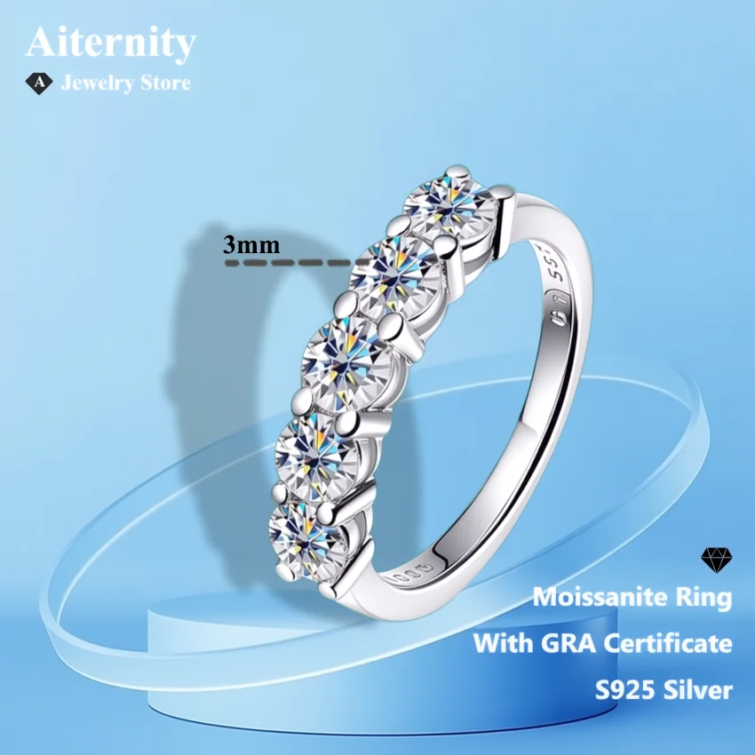 D VVS1 Moissanite Rings GRA Certified Lab Grow Diamond Solid 925 Sterling Silver 18k Stackable Wedding Rings for Women - Image 5