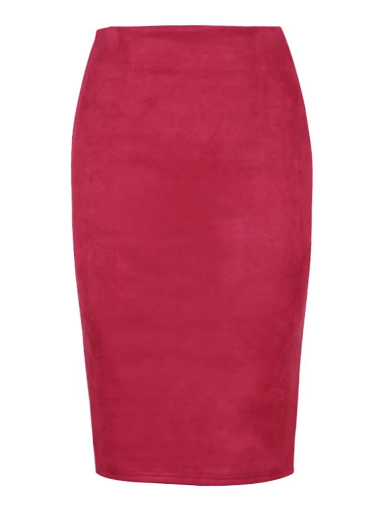 Sexy Multi Color Suede Midi Pencil Skirt Women 2024 Fashion Elastic High Waist Office Lady Bodycon Skirts Saias - Image 3