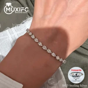 MUXIFC 4*6mm Pear Cut Moissanite Tennis Bracelets for Women 3x5mm Full Lab Diamond Teardrop Bracelet With Certified 925 Silver