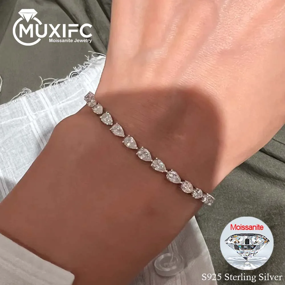 MUXIFC 4*6mm Pear Cut Moissanite Tennis Bracelets for Women 3x5mm Full Lab Diamond Teardrop Bracelet With Certified 925 Silver