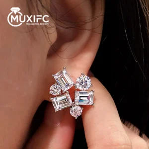 Luxury 8.2 Carat Full Moissanite Earrings for Women Sparkling D Color Lab Diamond Ear Cuff with Certified 925 Silver Ear Studs