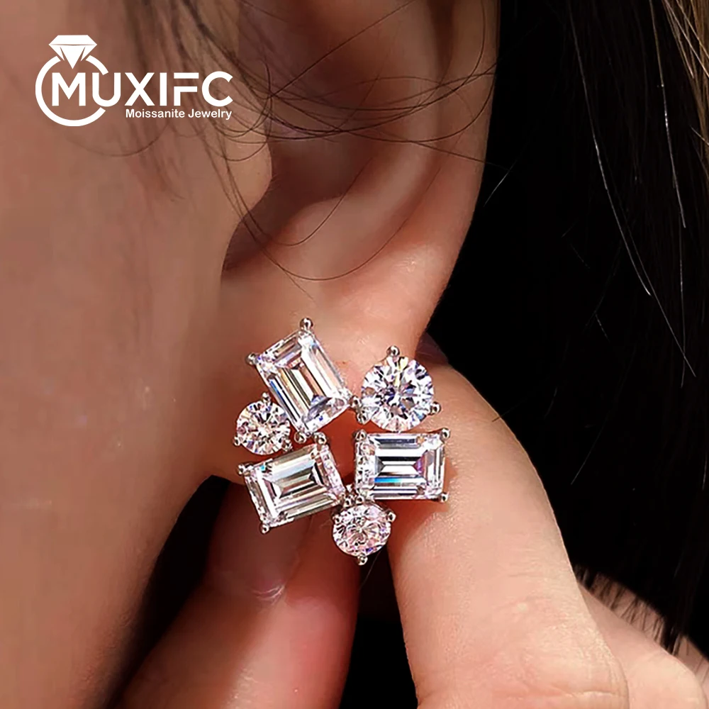 Luxury 8.2 Carat Full Moissanite Earrings for Women Sparkling D Color Lab Diamond Ear Cuff with Certified 925 Silver Ear Studs