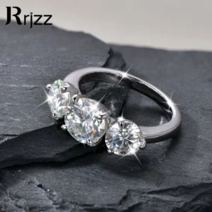 Rrjzz Certified Round Cut 4CT 3 Stone Moissanite Engagement Ring D Color VVS1 Lab Created Imitation Diamond Anniversary Ring