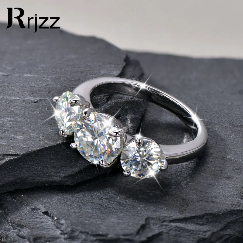 Rrjzz Certified Round Cut 4CT 3 Stone Moissanite Engagement Ring D Color VVS1 Lab Created Imitation Diamond Anniversary Ring