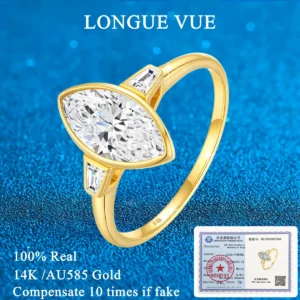 GRA Certified 2ct Marquise Cut Moissanite Rings Eternity Women Real Gold 14K Wedding Band Lab Diamond Engagement Party Jewelry