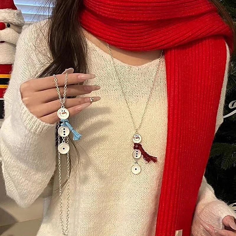 Fashion Cute Snowman Pendant Necklace For Women Unique Button Necklace Christma…