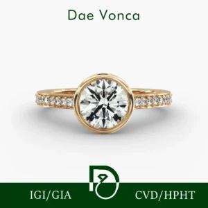 IGI Certified Diamond Sidestone Ring In 14K Yellow Gold Bezel Set Round Cut Lab Grown Diamond Ring Engagement Ring For Women